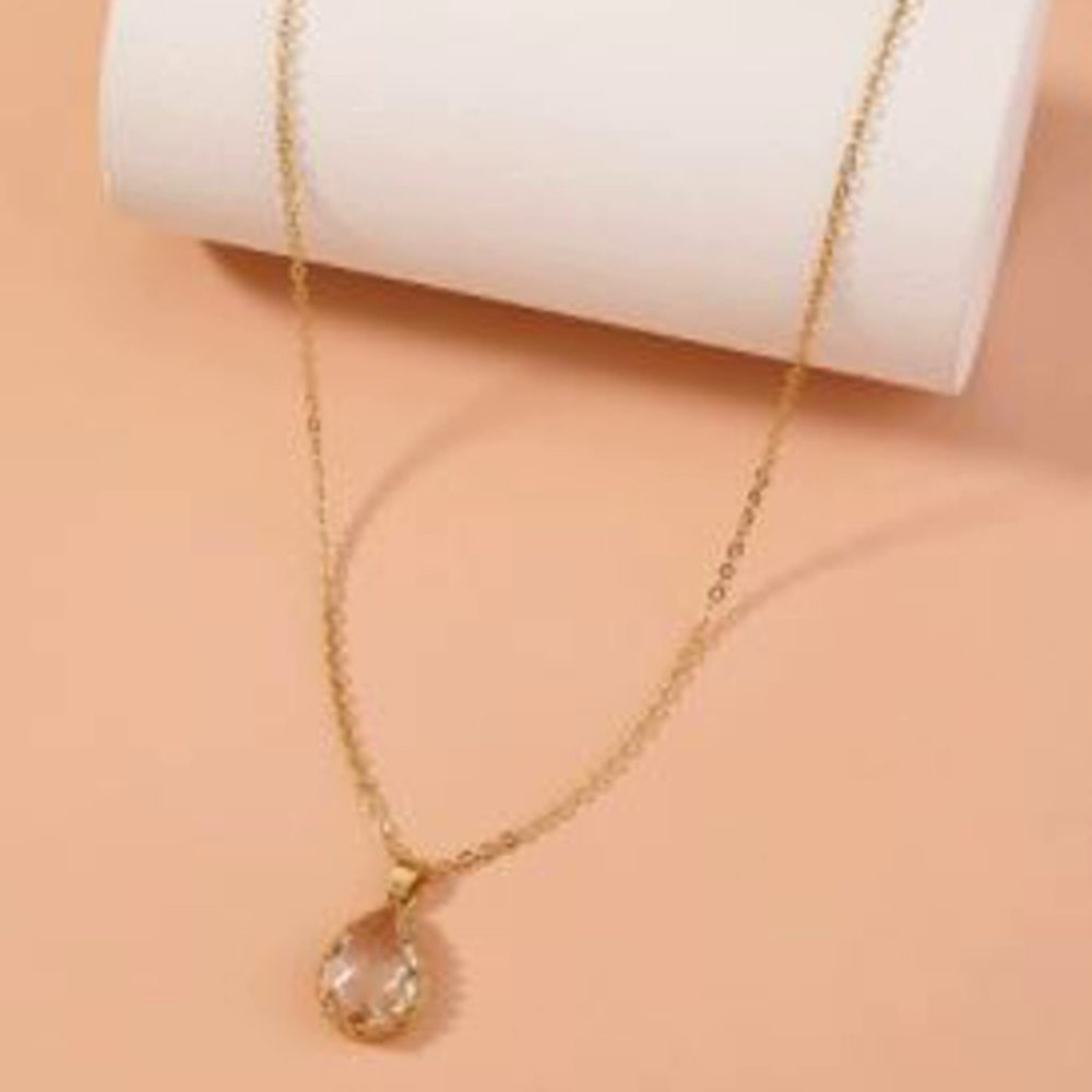 Gold Crystal Drop Necklace - Picture 3 of 3